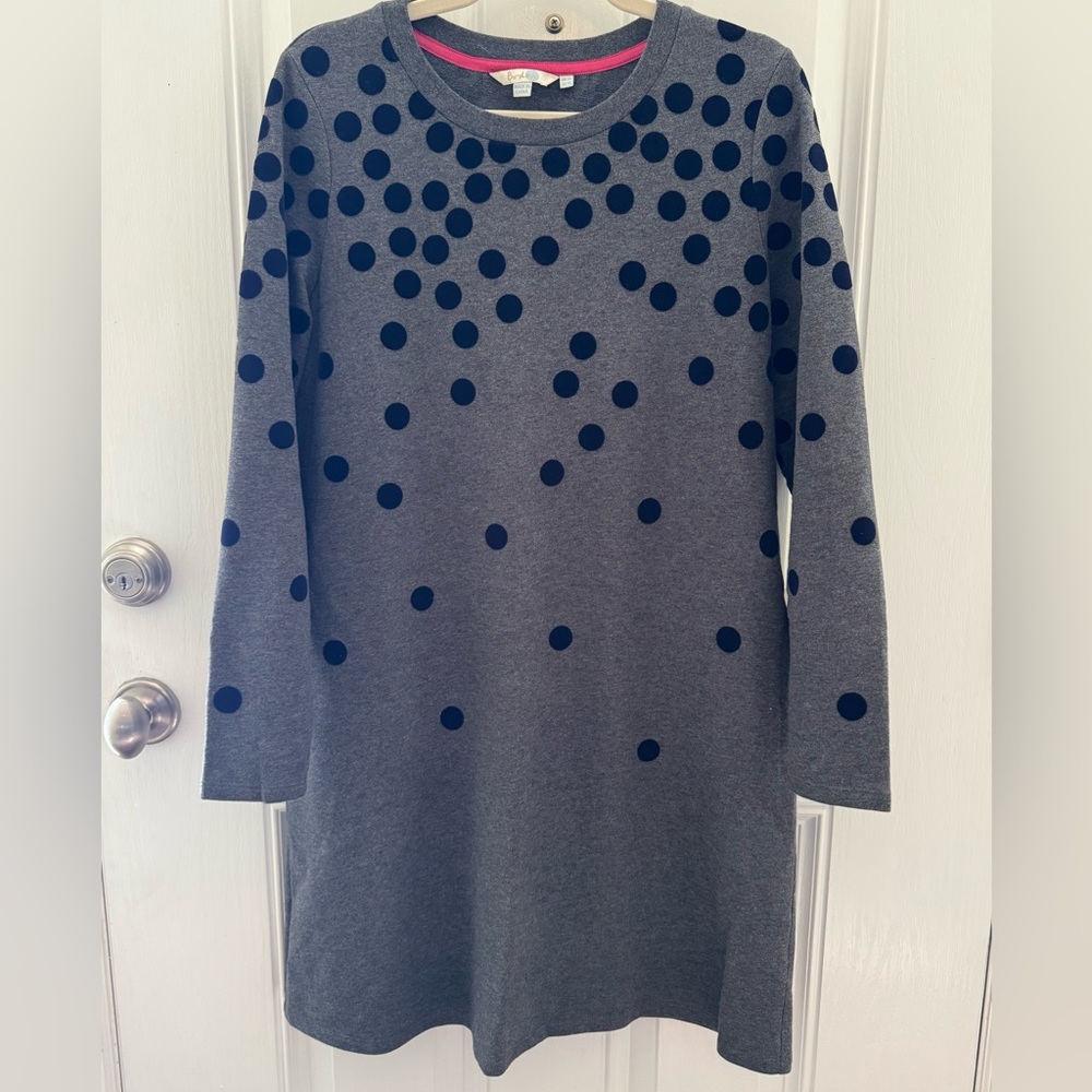 Boden Gray and Navy Polka Dot Dress